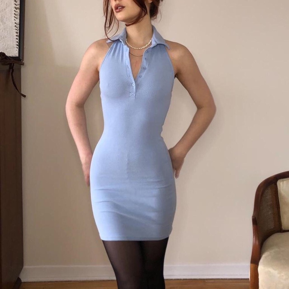 Baby blue preppy bodycon dress